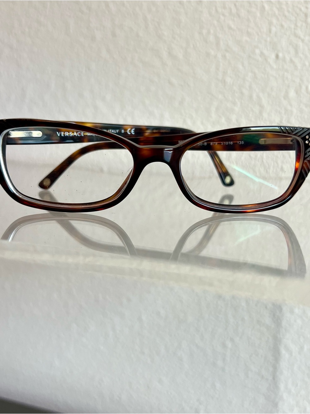 Versace Tortoise Shell Rhinestone Cat Eye Eyeglasses Italy MOD 3150-B Luxury